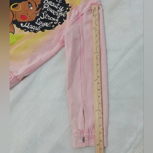 Denim Jacket Hand Painted Levis S Pink New - Picture 9 of 14